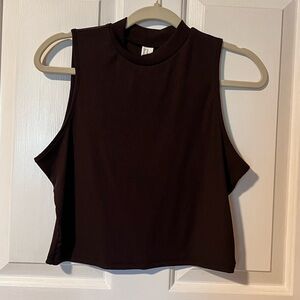 Brown High Mock Neck Ribbed Crop Tank Top